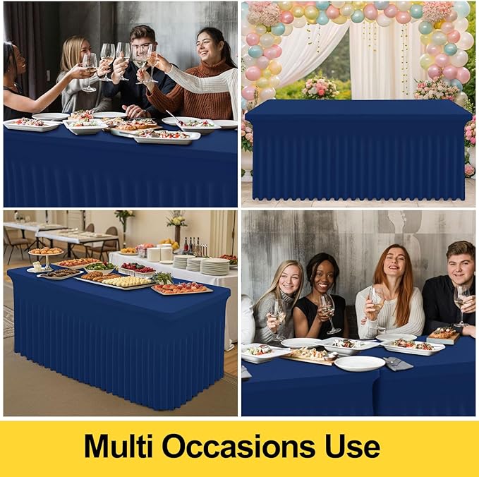 Smiry Spandex Tablecloth 2 Pack, Elastic Fitted Stretch Tablecloth for 6FT Rectangle Tables, Waterproof Washable Table Cover Skirt for Outdoor, Wedding, Banquet & Parties (Navy, 72Lx30Wx30H Inch)