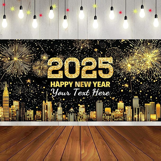 Custom Happy New Year Banner 2025 Personalized New Years Backdrop and Signs New Years Eve Party Supplies Indoor Outdoor Decorations 2025 Gifts Style 32