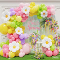 Daisy Balloon Arch Kit 143Pcs Yellow Pink Green Purple Pastel Balloon Garland with Daisy Foil Balloons for Spring Floral Groovy Easter Tea Party Birthday Decorations