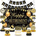 Retirement Party Decorations for Men Women Black Gold Happy Retirement Banner Backdrop Honeycomb Centerpiece Cake Topper Hanging Swirl Set