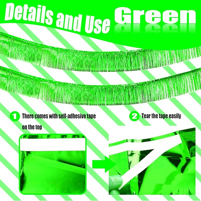 6 Pack 10 Feet Foil Fringe Garland Metallic Tinsel Streamers Banner Wall Hanging Backdrop Banner for Parade Floats Mardi Gras Party Decorations(Green)