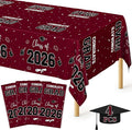 QZYL 4 Pack Graduation Table Decorations 2026, 54" x 108" Maroon Graduation Table Cloths, Disposable Grad Party Decorations for Class of 2026 Congrats Grad, Rectangle Plastic Tablecloth for College