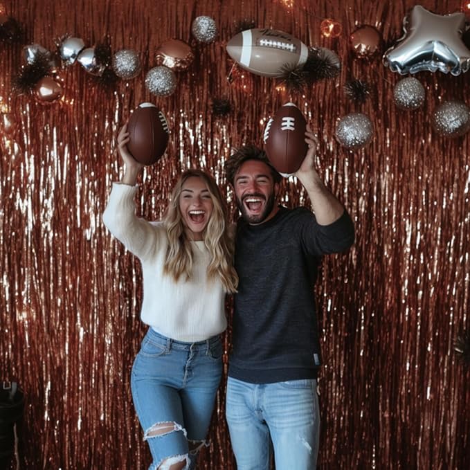 PartyWoo Foil Curtain 2 pcs, 3.3x6.6 ft Metallic Brown Tinsel, Foil Fringe Curtains, Birthday Decorations, Party, Wedding Backdrop