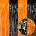 Foil Fringe Curtains - 4 Pack of 3.2x8.2ft Orange Black Foil Fringe Curtains for Birthday Halloween Photo Backdrop Party Decorations, Orange and Black Party Streamers for Photo Booth Props