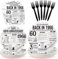 96Pcs 60th Anniversary Party Decor Vintage Back in 1966 Plates and Napkins Black White 60th Disposable Paper Tableware Set for Men Women Wedding Anniversary Birthday Party Supplies Serves 24