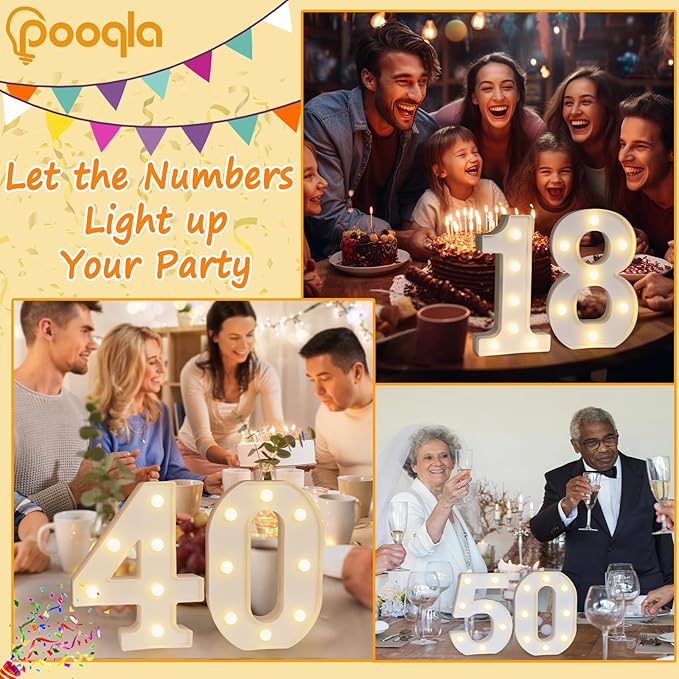 Pooqla Decorative Led Light Up Number Letters, White Plastic Marquee Number Lights Sign Party Wedding Decor Battery Operated Number (9)