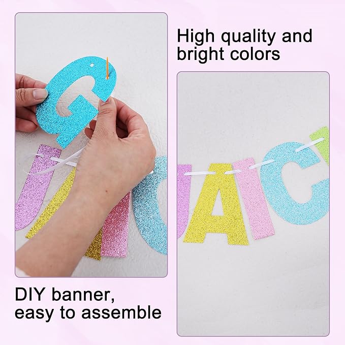 BEISHIDA 116 PCS A-Z DIY Letter Banner Kit Make Your Own Banner Glitter Macaron Including 111 Letters and Numbers 3 Rope and 2 Threading Device,Customized for Birthday Graduation Wedding Party Decor