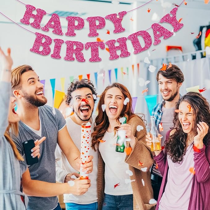 Glitter Rose Red Happy Birthday Banner Birthday Party Decorations Sign Garland Bunting Banner for Wall Decor Party Background for Kids Boys Girls Adults