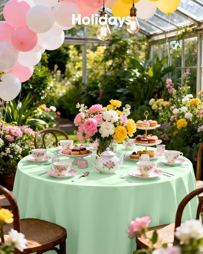Pureegg Plastic Table Cloth Disposable 8 Pack, 84'' Round Table Cloths, Easter Party, Decorative Tablecloths, Round, Light, Pastel Plastic Cover, Leakproof & Sturdy, Sage Green