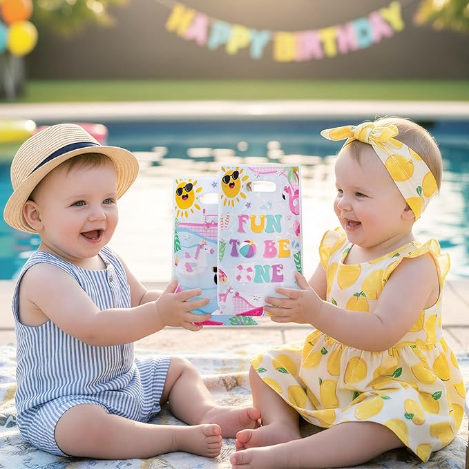 Summer Pool Party Favor Bag - 50Pcs Beach Fun to Be One Goody Candy Treat Gift Bag Summer Flamingo Beach 1st Birthday Party Decoration for Kid Girl First Birthday Hawaiian Swimming Pool Event Supplies
