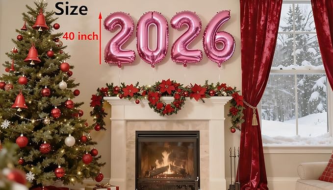 2026 Pink Number Balloons 40 Inch, Pink Party Decorations for Graduation, Decorations for the New Year's Balloon Party in 2026