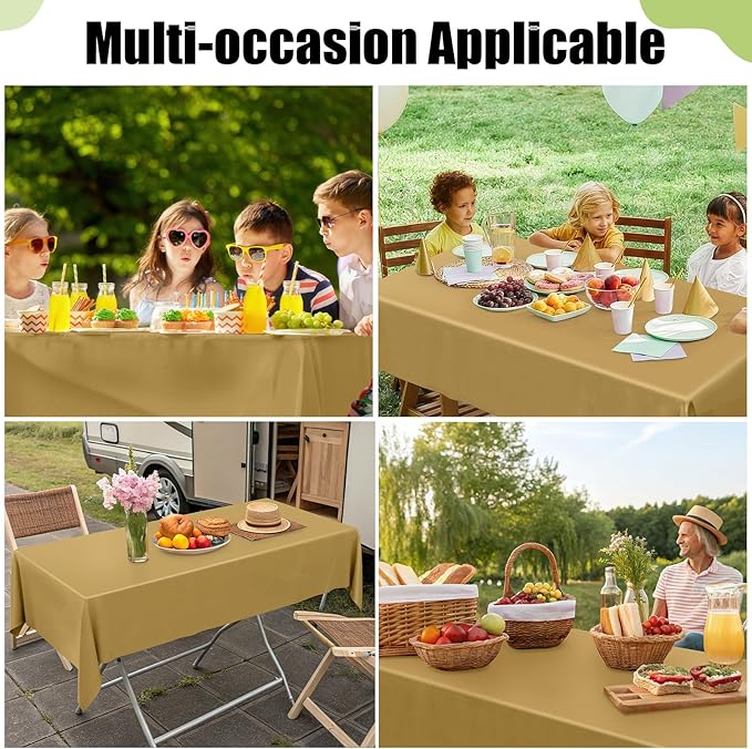 Smiry Disposable Table Cloth - 6 Pack, 54 x 108 Inch Waterproof Rectangle Tablecloths for Parties, Decorative Plastic Table Cover, Leakproof & Sturdy, Gold