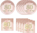 80th Rose Gold Birthday Plates and Napkins, 9 Inch Pink Rose Gold Disposable Dinner Dessert Plates Happy 80th Birthday Party Supplies Decorations for Girls Women