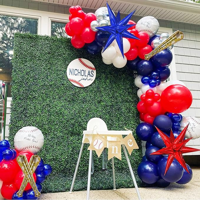 Baseball Balloon garland arch kit 150pcs Red Blue White Silver and Star Baseball bat glove foil balloons fot Sport theme Party Rookie Year 1st Birthday decorations