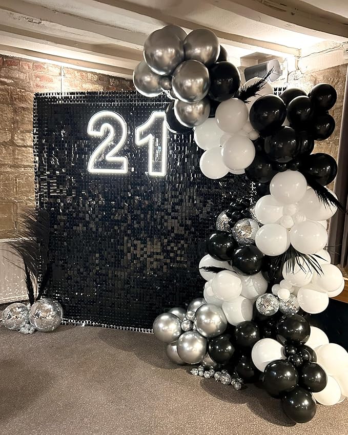 Black and Silver Balloons, 100Pcs 12inch Black White Metallic Chrome Silver Confetti Balloons with 1 Ribbon for Birthday, Baby Shower, Wedding, Graduation Theme Party Decoration