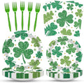 100 Pcs St. Patrick’s Day Shamrock Tableware Party Supplies Set, Serves 25 – Disposable Green Clover Paper Plates, Napkins, and Forks for Irish Celebration, Lucky Party, or Spring Festival Decorations
