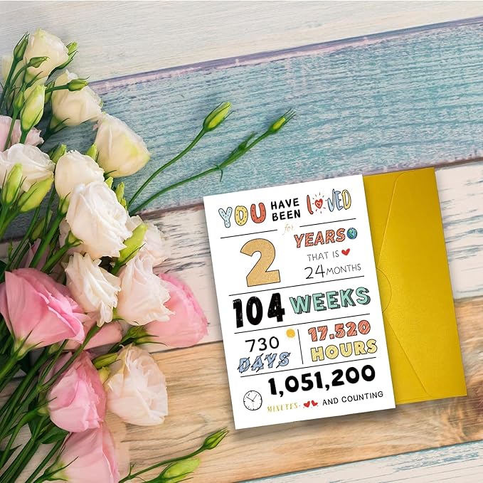 Cute 2nd Birthday Card for Girls Boys, Ideal 2nd Birthday Gift from Mom Dad, 2 Years Old Birthday Card Gift For Son Daughter Children, Two Years Old Birthday Decorations for Grandson Granddaughter