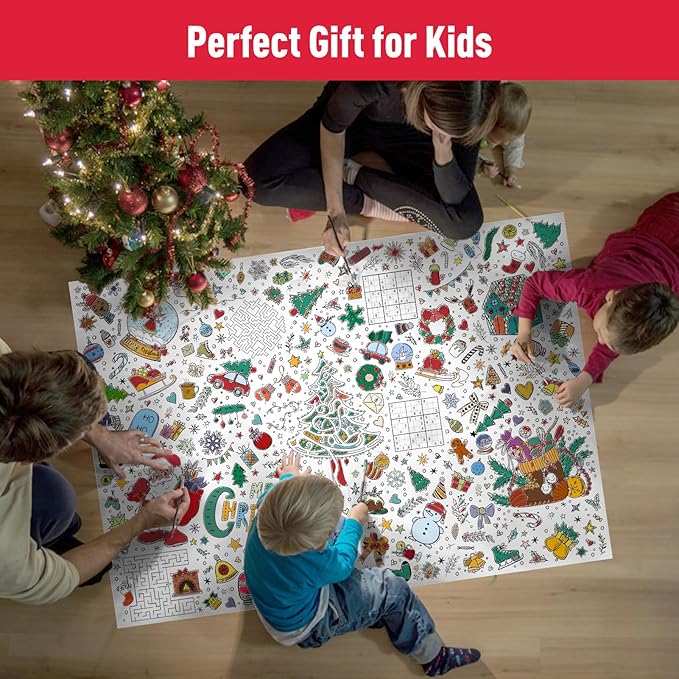 GWHOLE Christmas Coloring Tablecloth, Christmas Crafts for Kids 40 x 28 Inch Coloring Poster Table Cloth for Kids Eve Party Suplies