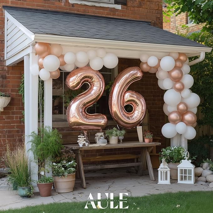 AULE 40 Inch Large 26 Number Balloons Rose Gold Big Foil Number Balloons Giant Helium Happy 26th Birthday Party Decorations for Women Huge Mylar 62 Anniversary Supplies