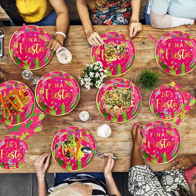 96Pcs Final Fiesta Bachelorette Party Decorations Hot Pink Mexican Cactus Plates and Napkins Tableware Sets Mexican Taco Themed Party Supplies for Cinco De Mayo Let’s Fiesta Party Favors Serves 24