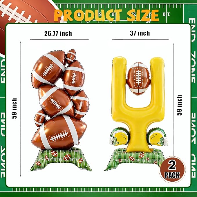 2-Piece Football Party Decoration Set - 5 ft Large Self Standing Football Foil Balloons, Suitable for Game Day Celebrations and Sports Themed Party Decorations (Football,Goal Post)