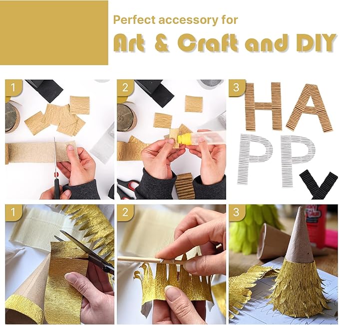 PartyWoo Crepe Paper Streamers 4 Rolls 328ft, Pack of Crepe Paper Pearl Gold Party Streamers, Crepe Paper for Birthday Decorations, Party Decorations, Baby Shower Decorations (1.8 in x 82 Ft/Roll)