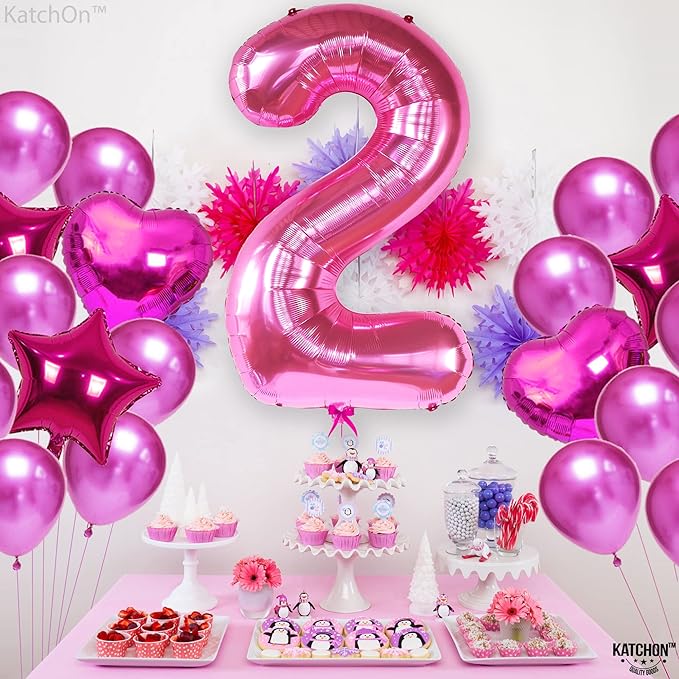 KatchOn, Hot Pink Number 2 Balloon - 40 Inch | 2 Balloon Number, Two Cool Birthday Party Decorations Girl | Pink Party Decor | 2nd Birthday Decorations for girl | 2nd Happy Anniversary Decoration