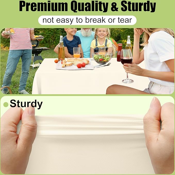 Smiry Disposable Table Cloth - 6 Pack, 54 x 108 Inch Waterproof Rectangle Tablecloths for Parties, Decorative Plastic Table Cover, Leakproof & Sturdy, Beige