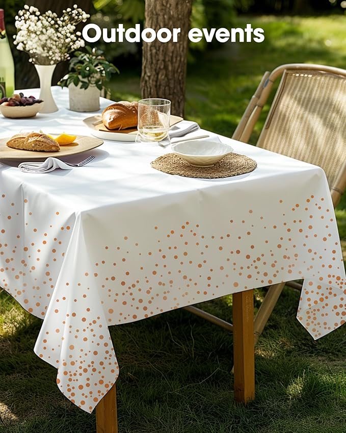 Pureegg Plastic Table Cloth Disposable 10 Pack, 54 x 108 Inch Table Cloths, Graduation Decorations of 2026, Graduation Tablecloths, Rectangle, Plastic Cover, Leakproof & Sturdy, White and Rose Gold