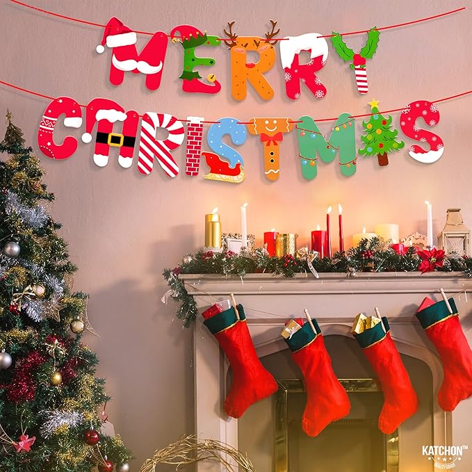 KatchOn, Merry Christmas Banner for Mantle - Large, 10 Feet, No DIY | Christmas Wall Decorations | Christmas Decorations, Christmas Mantle Banner | Merry Christmas Garland, Christmas Party Decorations