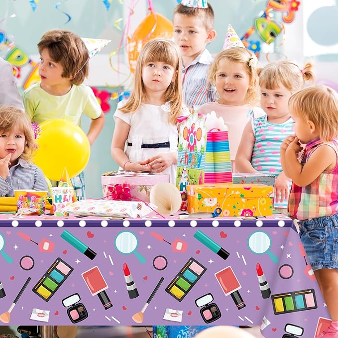 4 Pack Spa Theme Tablecloth Makeup Party Tablecovers 51 x 86 '' Disposable Plastic Makeup Theme Table Cover for Girls Spa Party Birthday Decorations Baby Shower