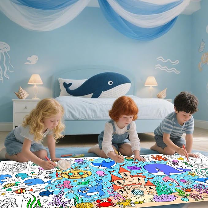 Under The Sea Giant Coloring Poster 72 x 30 Inch Large Ocean Theme Coloring Roll Paper Huge Table Art Crafts for Kids Wall Classroom Home Gift Birthday Party Supplies Decoration