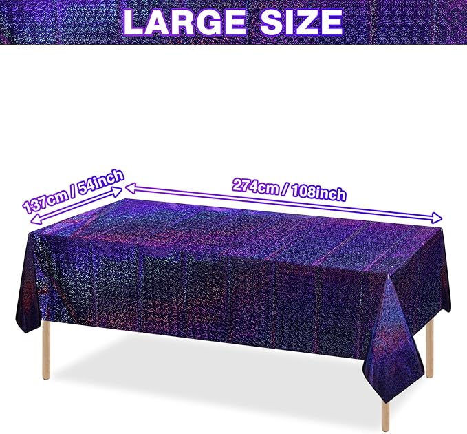 FunnyPars 8 Pack Iridescent Plastic Tablecloths Shiny Disposable Laser Rectangle Table Covers Holographic Foil Tablecloth Iridescent Kpop Birthday Bridal Wedding Party Decoration, 54"x108"(Purple)