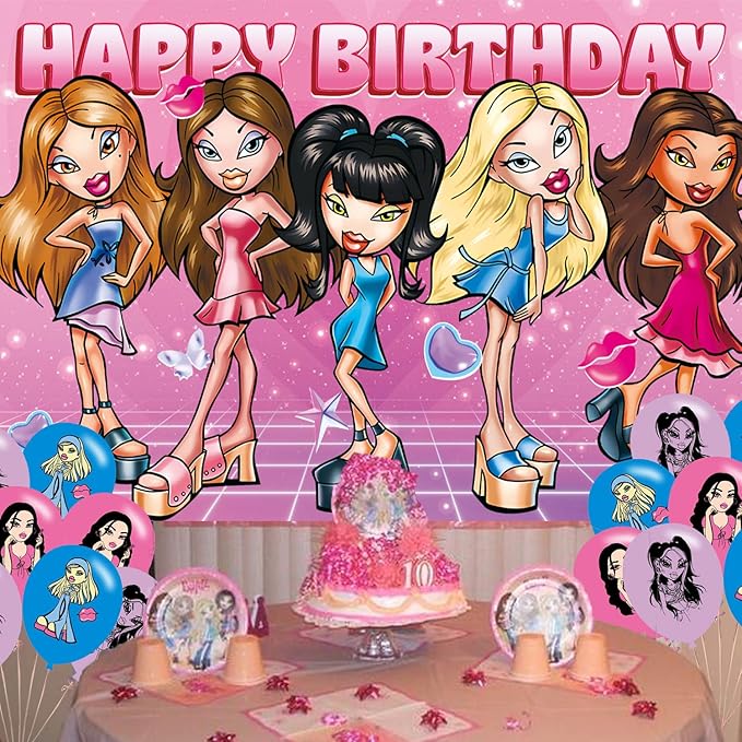 Girl Birthday Party Supplies Backdrop 5x3Cartoon Delicacy Girl Happy Birthday Background Photography Hot Pink Party Decorations Banner Photo Booth Props