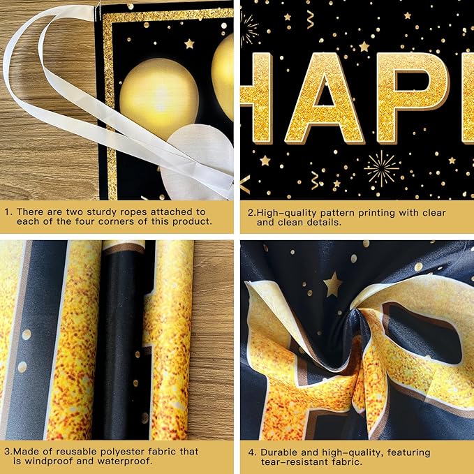 Retirement Party Decorations, Large Black and Gold Happy Retirement Banner, Retirement Party Decorations Men, Retirement Banner for Women (118" X 20")
