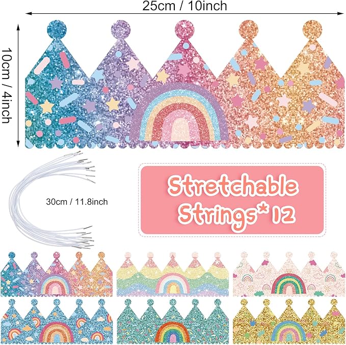 Kathfly Rainbow Birthday Party Hats Crown Headbands for Kids Birthday, Event, Rainbow Theme Party Supplies
