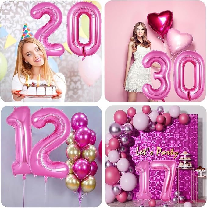 Pink Number Balloons, Large Hot pink Number 2 Balloon 40 Inch Pink 2 Balloon for Men Women Boys Girls 2nd Birthday Party Decoration