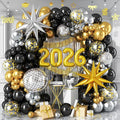 2026 Graduation Balloon Garland Arch Kit, Black Gold Silver Balloon Arch 2026 Graduation Decorations Disco Star Balloons for Grad Celebrations New Year Birthday Party Decorations