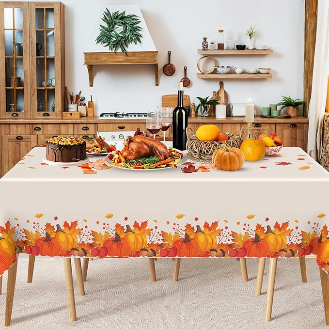 Slergut Thanksgiving Tablecloth Disposable 3 Pack, Thanksgiving Decorations for Party Fall Tablecloth Plastic 54" x 108" Table Decor Party Supplies Indoor and Outdoor Friendsfiving Fall Decorations