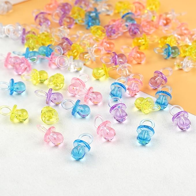 150 Mini Pacifiers for Baby Shower Game(5 Color), 0.86 Inch Plastic Pacifiers for Baby Shower, Gender Reveal Party Favors Table Decoration, Multicolor