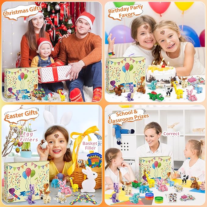 Party Favors for Kids Ages 6-12, 134 Pcs Building Blocks Toys for Boys Girls Kids with Temporary Tattoo Gift Bag, Goodie Bags & Stocking Stuffers Kid Classroom Prizes, Birthday Gifts Party Decorations