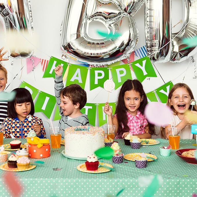 Green Happy Birthday Banner - Hanging Backdrop Sign with White Letters, Happy Birthday Sign Bunting Decorations for Women men Kids Baby Shower Party Supplies (13pcs)