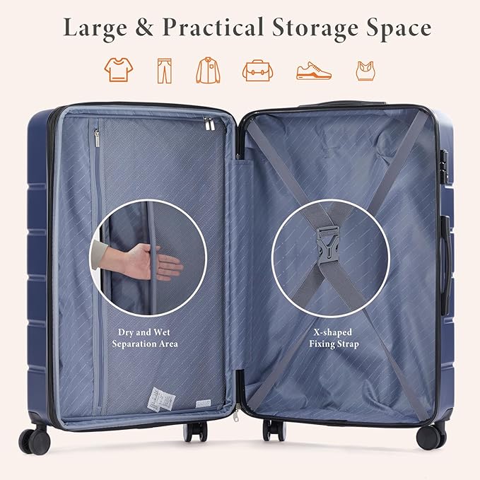 Sweetcrispy Carry on Suitcase, Luggage with Spinner Wheels, Hard Shell ABS, TSA Lock, 20 Inch Blue