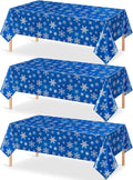Jectivs 3 Pieces Christmas Snowflake Plastic Party Tablecloth Decorations,White Snowflake Blue Xmas Backdrop Sign Table Cover Banner for Winter Christmas Holiday Party Supplies,54x108 inch (Blue)