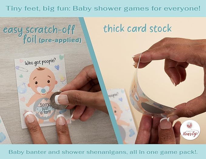 Party Hearty Baby Shower Games for Girl and Boy, 33 Poopie Emoji Scratch Off Lottery Tickets, Baby Games Ideas, Scratch Off Game.