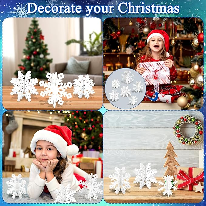 OuMuaMua 18 Sets Winter Christmas Centerpiece Table Decorations - 36pcs Wooden Snowflakes Decor 3D White Snowflake Tabletop Decor for Xmas Holiday Tiered Tray Desk Winter Farmhouse Home