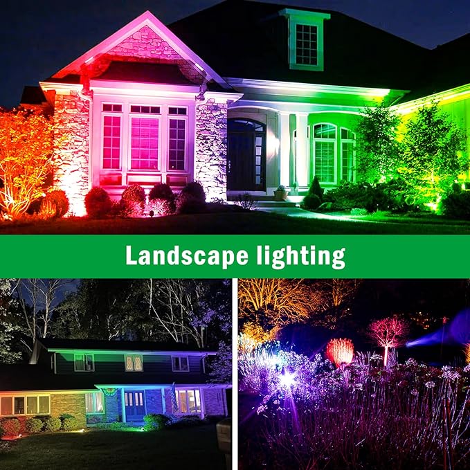 Christmas Halloween Spotlights Outdoor RGB Spotlight 12W Color Changing Landscape Lighting with Remote Control for Tree Garden Pathway 120V Waterproof Landscape Spotlights Lamp for Party Decor(6 pack)