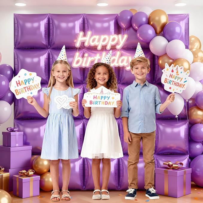 50Pcs Light Purple Square Foil Balloons Wall Backdrop, Double Sided Metallic Foil Balloons Tunnel Arch Garland Kit for Photo Booth Birthday Wedding Halloween Christmas Party Decorations
