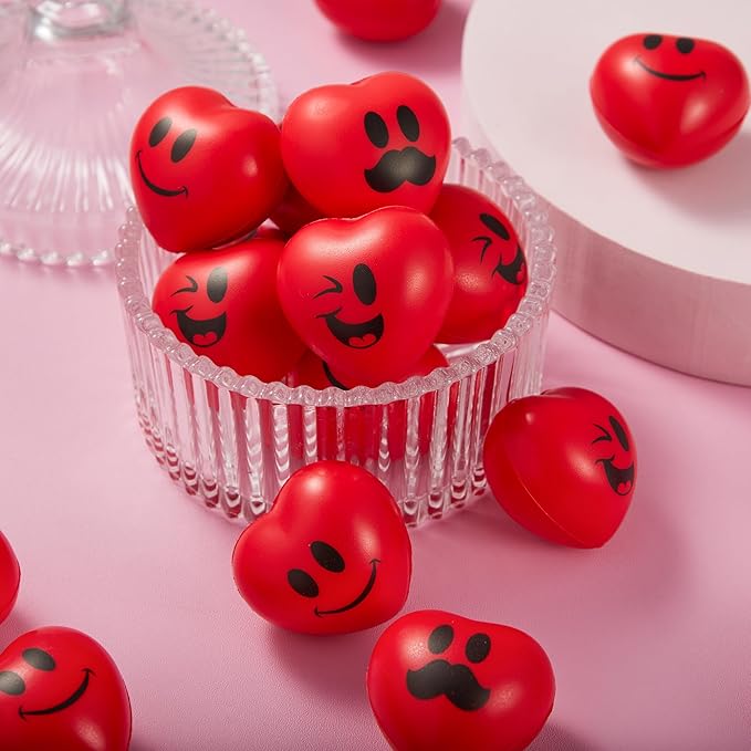 JOYIN 30 Pcs Valentine's Day Red Heart Shape Stress Ball, Valentines 1.5 inch Heart Ball Squishy Toy Exchange Gift for Kids, Stress Relief Party Favors, Holiday Reward Prizes