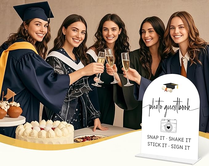Graduation Photo Guestbook Sign, 6 x 8 Inch White Arch Acrylic Grad Party Sign with Holder, Graduation Party Sign for Class of 2026, Grad Decor, High School College Party Supplies - DL09
